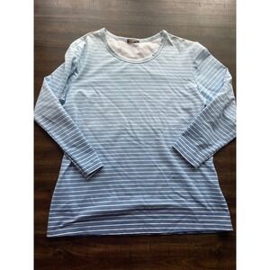 JM Laughlin Blue White Stripe Long Sleeve Top Size L
